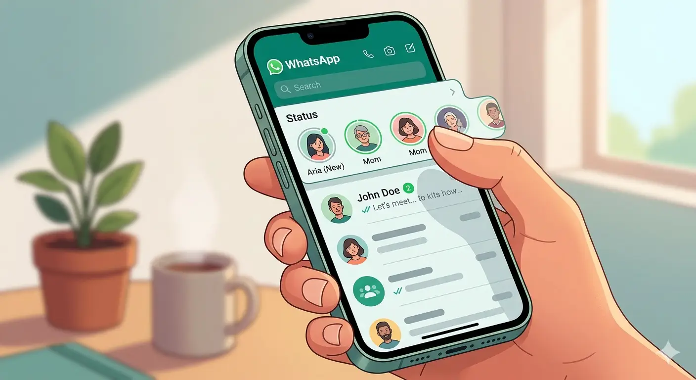 آزمایش قابلیت تازه در واتساپ؛ نمایش وضعیت‌ها در بالای فهرست چت‌ها